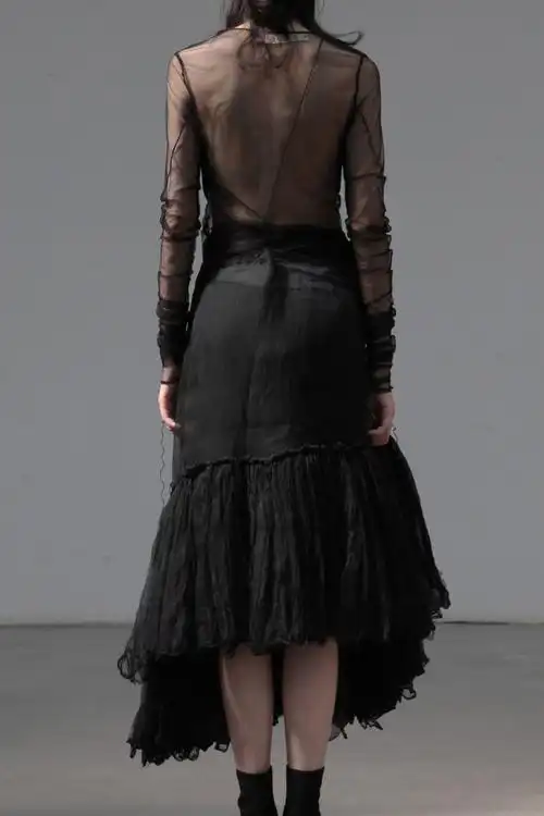 nostrasantissima99dts35黑色弹力薄纱上衣