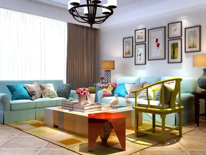 客厅色彩 层次分明,冷暖呼应 设计理念:宽敞明亮,色彩丰富,满足业主对