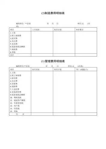 新制造费用明细表