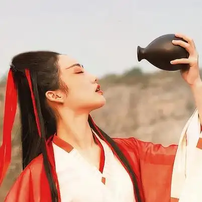 红衣女子霸气喝酒头像唯美古风真人头像