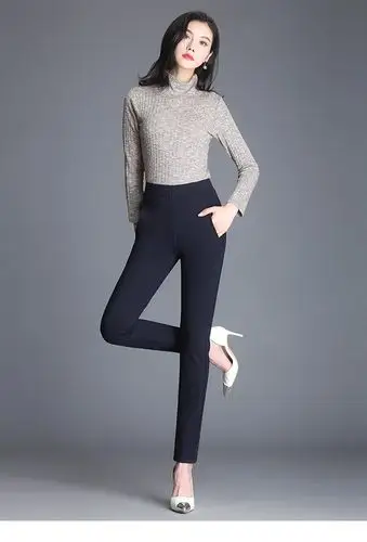 恒源祥女裤春秋新款黑色打底裤女外穿薄款紧身休闲显瘦高腰裤子