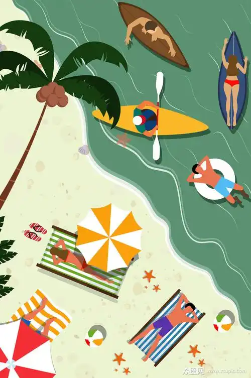 创意海边沙滩度假人物矢量素材