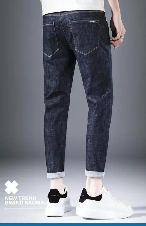 hedis国际名牌男装进口高品质赤耳丹宁水洗深蓝色小脚九分牛仔裤男士