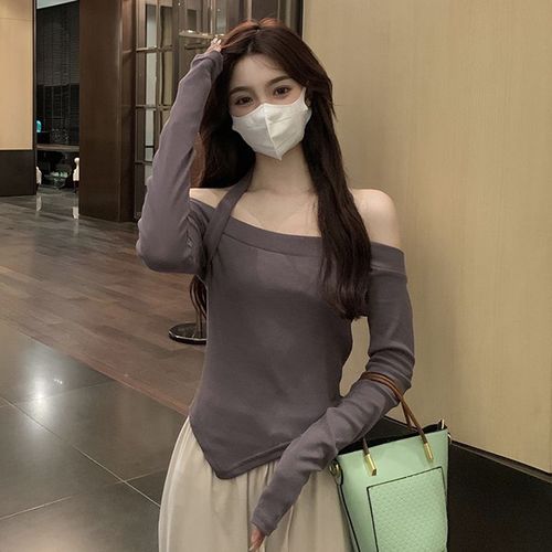 网红抖音直播衣服女款主播服装上镜性感露肩一字领超仙气质上衣春