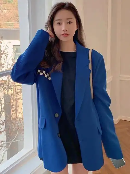 majekara2022年春秋新款克莱因蓝西装外套女高级感女神范小西服