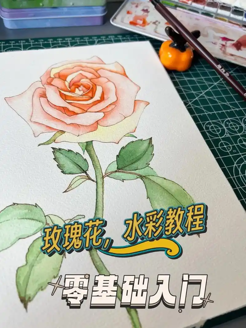 水彩入门/玫瑰花图文教程.16615:铅笔起稿 注意不要太重   - 抖音