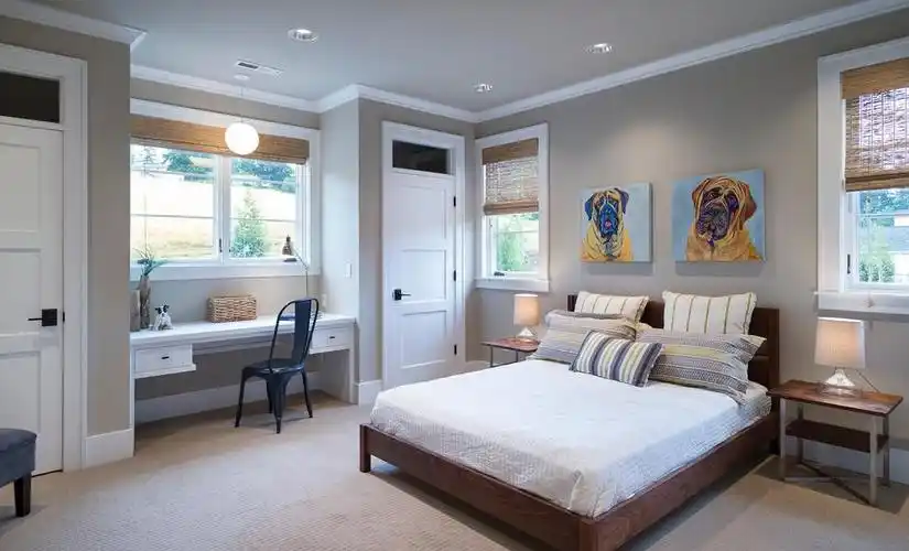 简约原木书房卧室一体装修效果图