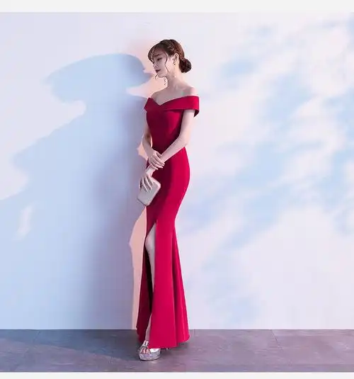 长款宴会敬酒服新娘鱼尾宴会连衣裙气质婚礼年会晚礼服女小众修身