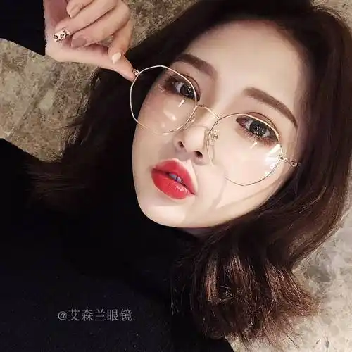 玫瑰金眼镜框女近视可配不规则菱形眼镜框女网红款复古潮原宿风男