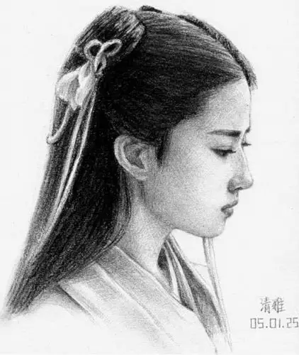 刘亦菲素描彩铅画