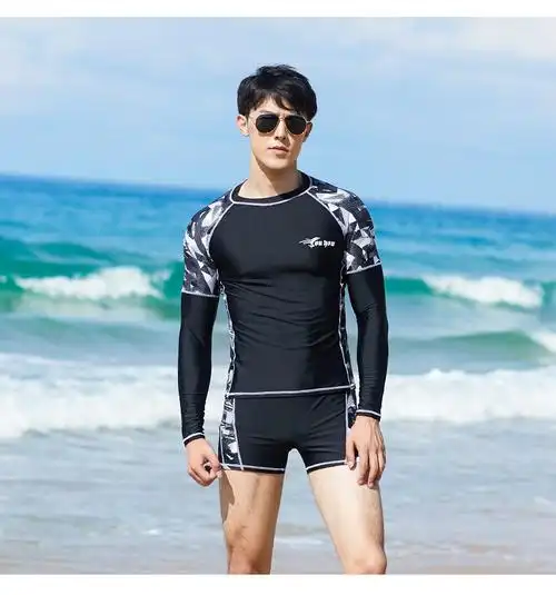 佑游分体游泳衣男款短袖上衣长袖五分泳裤防晒速干中长款男士泳衣套装