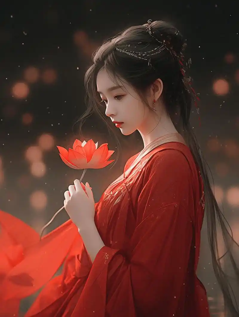 古风美女:一带红裙随风散,世间绝色尽妩媚.#头像# #微信头像