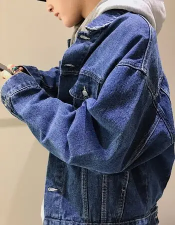 谦陌2017春季牛仔外套男落肩袖韩版宽松翻领夹克帅气青年长袖复古上衣