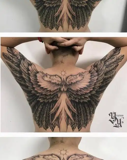 翅膀纹身图片_背部手臂点刺翅膀纹身图案