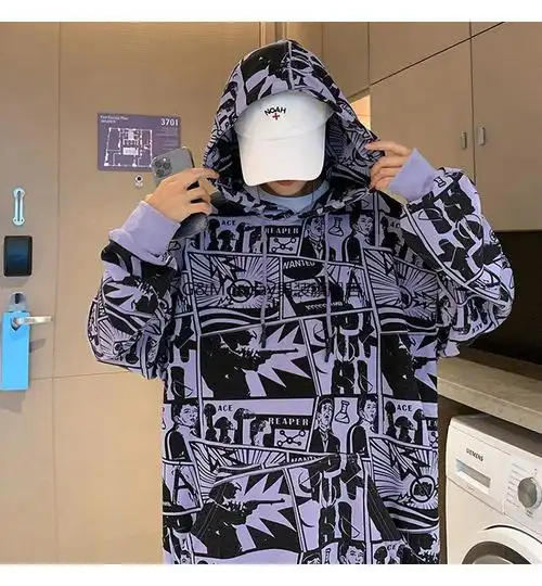 国潮男装重磅潮牌上衣服男涂鸦印花卫衣男潮ins欧美嘻哈风oversize连