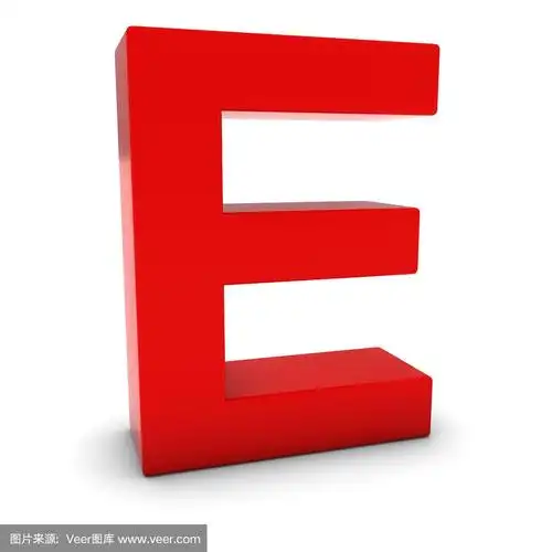 红色3d大写字母e孤立在白色阴影