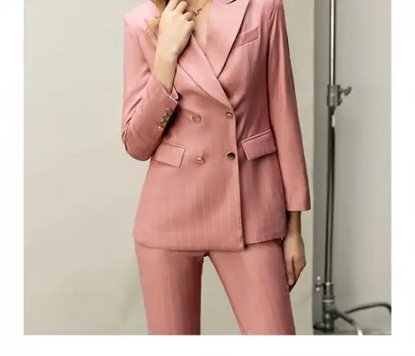 法曼努感粉色条纹西装外套女士时尚气质职业装总裁正装工作服西装粉色