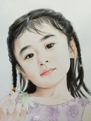 肖像画私人定制# 2016.1 《扎小辫子拿小花的小女孩》