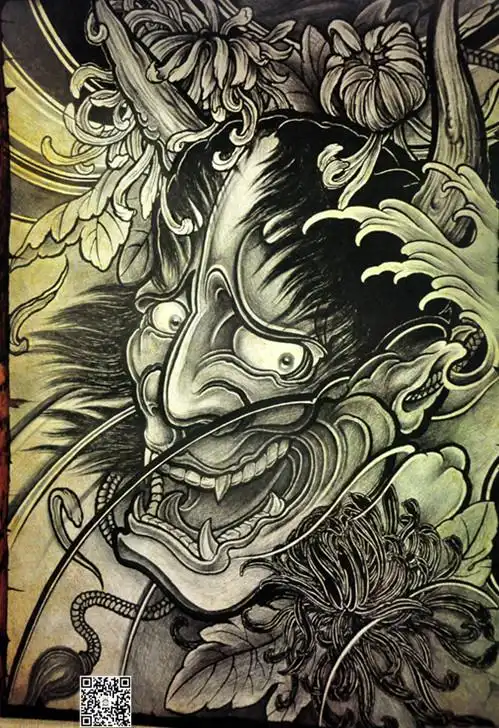 日式满背通体新老传统般若纹身手稿素材