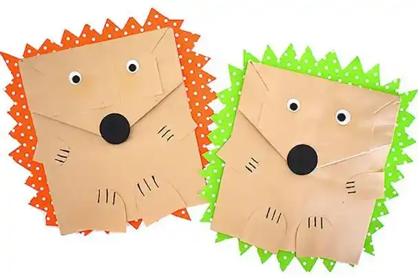 幼儿园环保手工:纸袋子手工拼贴画做小动物刺猬(步骤图解)