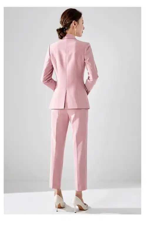 艾尚臣感粉色西装外套2020秋季小个子气质修身职业正装女士西服套装