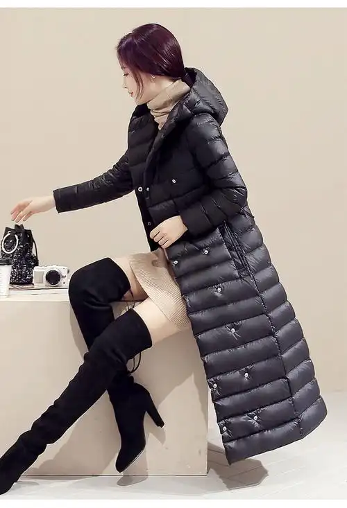 紫梅庄园2019冬装新款女装韩版轻薄ins欧货羽绒服长款过膝女士东大