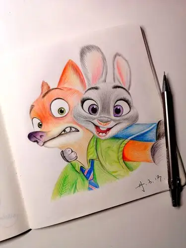 疯狂动物城 彩铅手绘朱迪尼克cp手绘 - 堆糖,美图壁纸兴趣社区