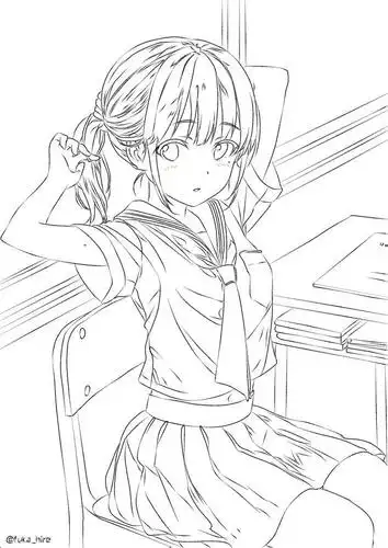 二次元校园女生手绘线稿