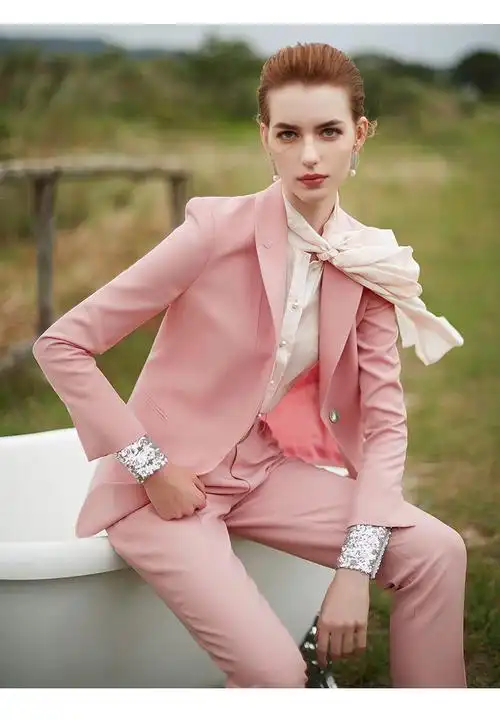 时尚粉色职业装女装套装女商务主持人职业装气质女神范优雅ol西服两件