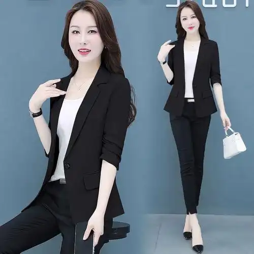 七分袖休闲蓝色小西装外套女夏薄款新款气质小西服设计感上衣质感浅