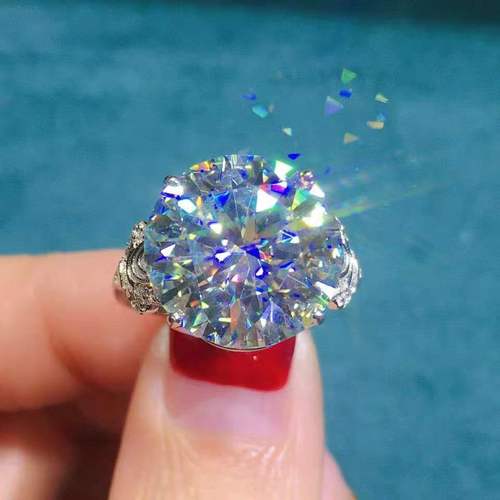 超大颗粒蓝色莫桑钻戒指主石10克拉公主高碳钻石戒指925银镶嵌