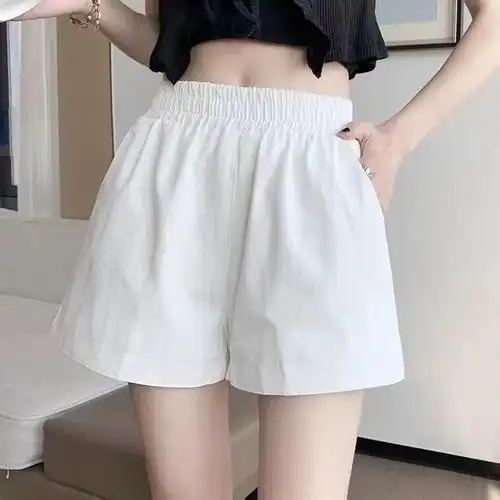 2024新款高腰a字白色短裤女夏薄款小个子松紧腰阔腿外穿休闲裤… - 17