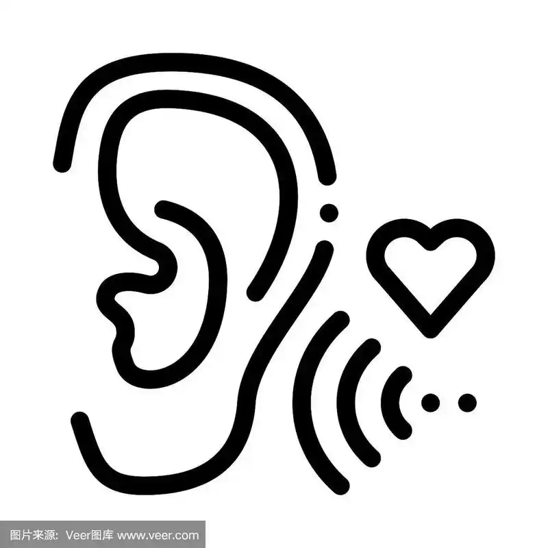 声音耳朵图标矢量轮廓插图