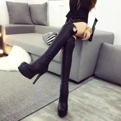 秋冬季细跟过膝长靴弹力拉链黑色高筒夏单靴防水台高跟长筒女靴子