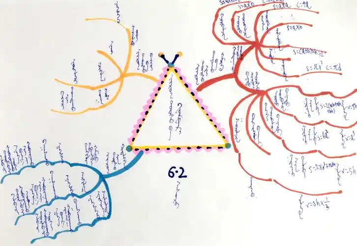 2班学生作品—-6年级数学下册第六单元总复习二"图形与几何思维导图"