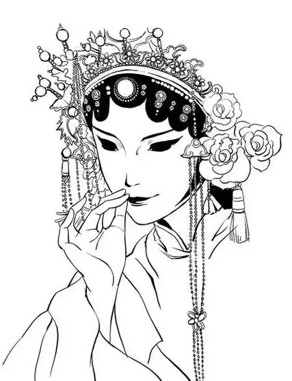 京剧人物线描 手绘素材#艺术绿洲等你来#儿童创意美术超话