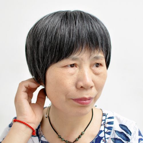 老年人花白假发短发真发奶奶白色头套逼真自然日常整顶假发