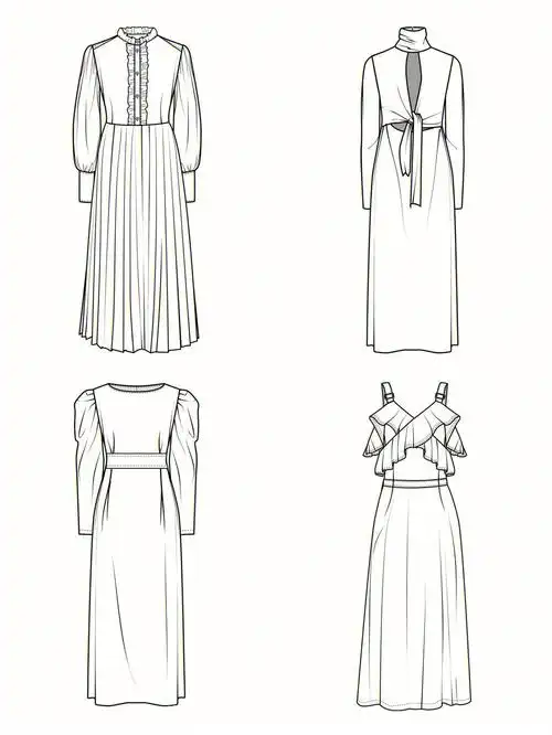 连衣裙|正反面服装款式图|服装设计(6)