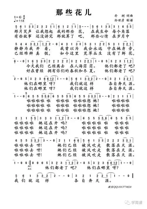 朴树那些花儿简谱