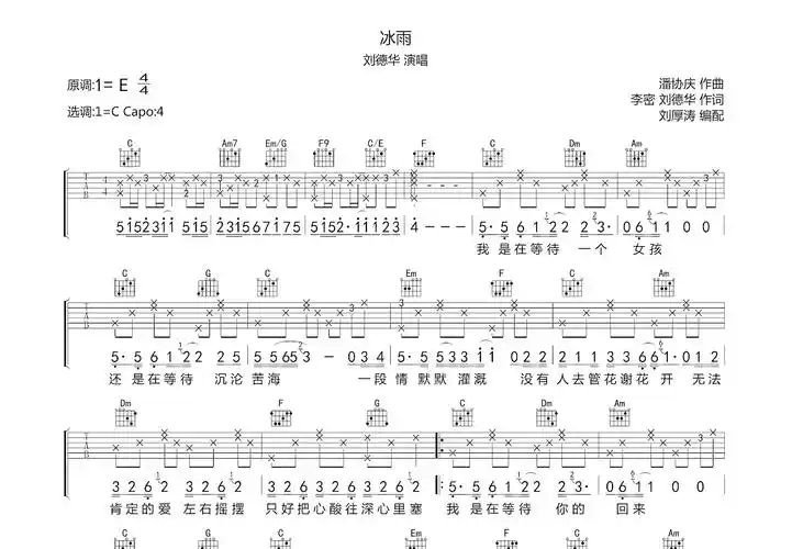 冰雨吉他谱_刘德华_c调弹唱74%原版 - 吉他世界