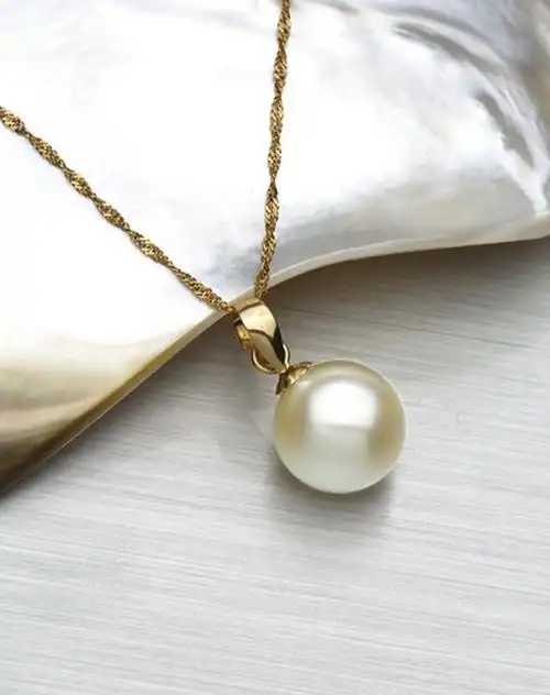 18k金天然海水珍珠吊坠女 简约