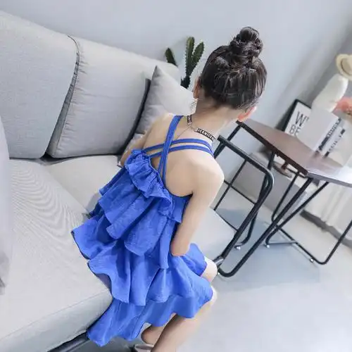 828新款女童吊带裙童装2017夏季新款小女孩连衣裙儿童露背裙子