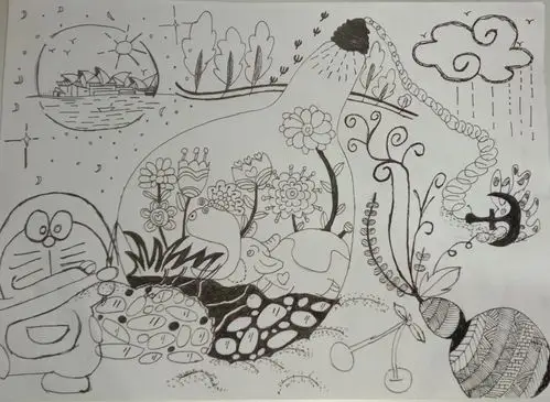 第六周课后作业 圆形构图借换创意线描画