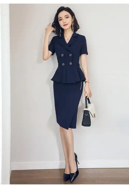 艾尚臣2018新款时尚短袖套裙职业套装女夏装大码正装白领工作服