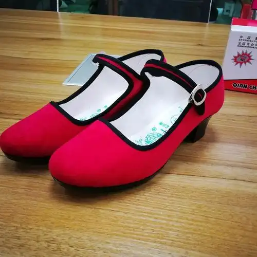 黔城牌女士平绒面宾馆酒店商场礼仪广场舞蹈平底中跟专用布鞋