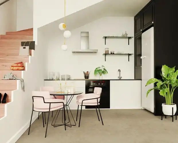 keyshot渲染场景现代简约客厅厨房组合小场景渲染