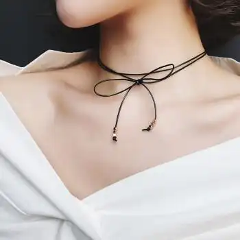 网红颈饰锁骨链女短款颈带脖子饰品蕾丝简约项圈学生日韩黑色项链3只