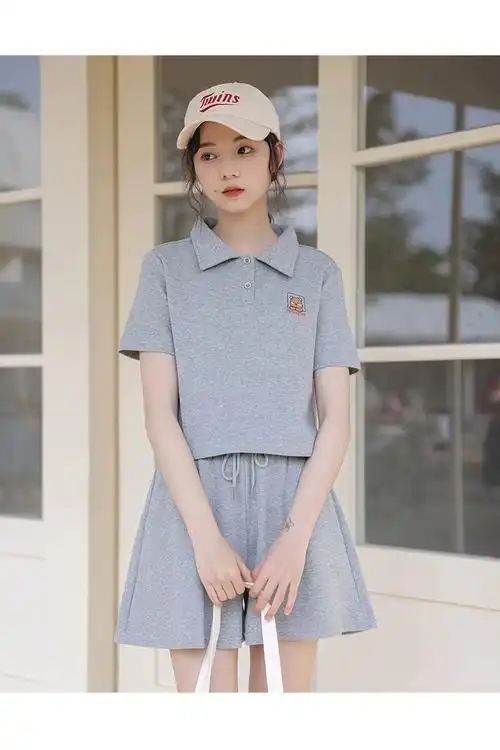 运动服套装少女生夏装2024新款初中高中学生小个子休闲短裤两件套