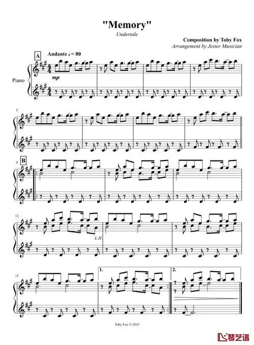 记忆钢琴谱-undertale1