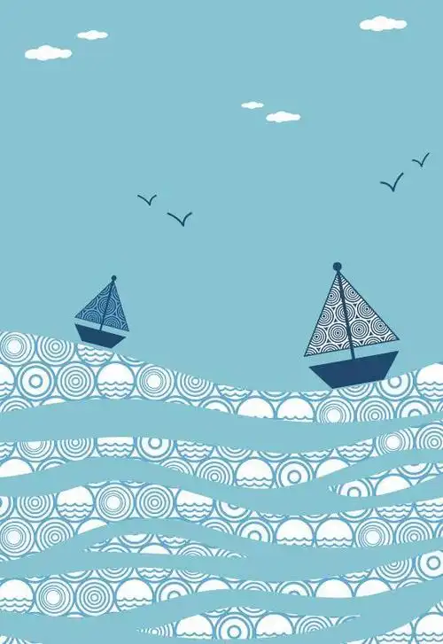 大海模板下载 大海 波浪 帆船 穿 海鸥 白云 风景 风景画 卡通画 卡通